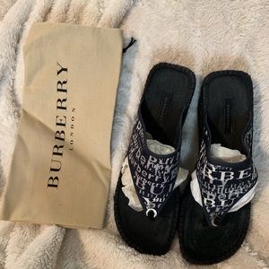 BURBERRY thong wedge logo sandals